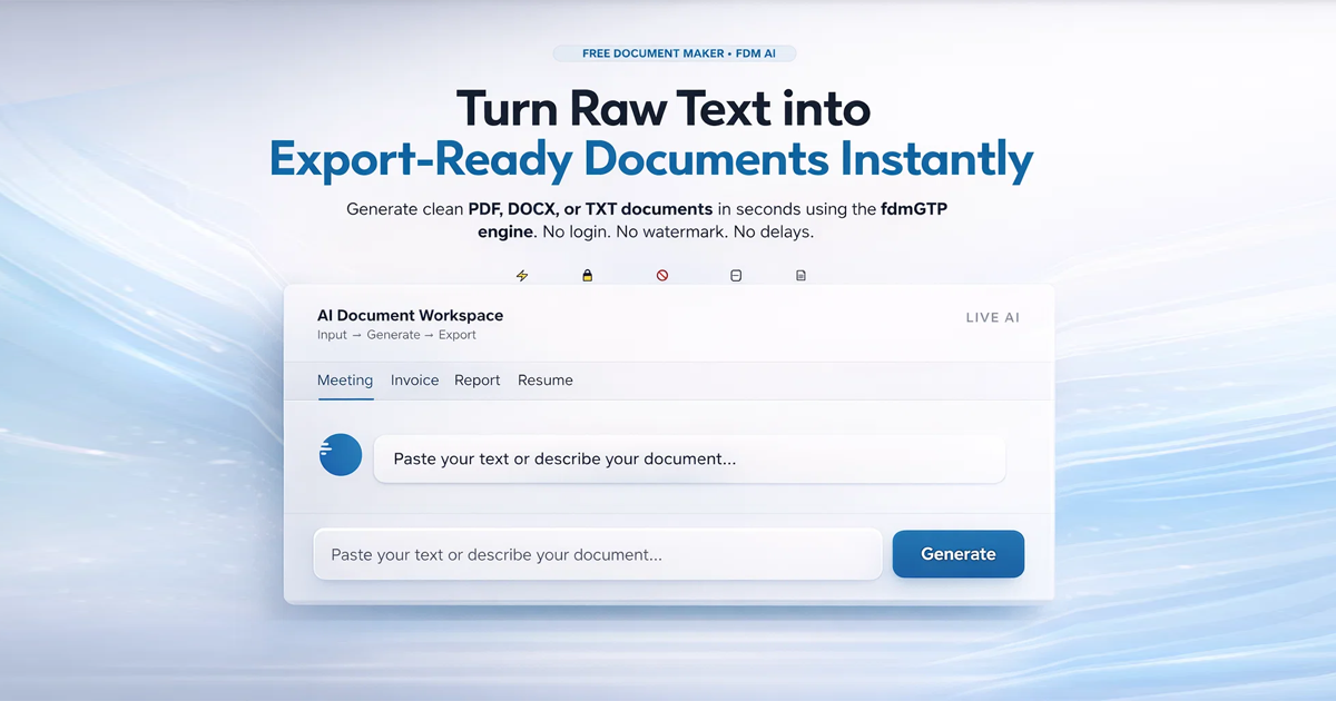 AI Text to Document Generator – Free Online Tool (FDM AI)