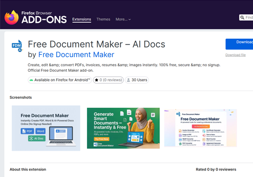 Firefox Add-on Preview – Free Document Maker