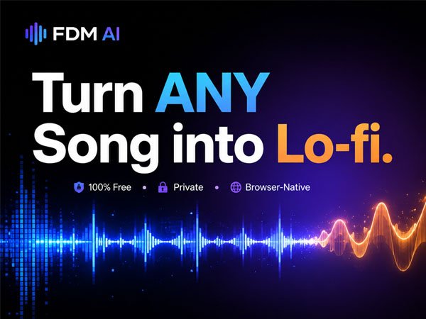 Illustration of FDM AI Lo-fi Music Generator generating custom chillhop beats in the browser