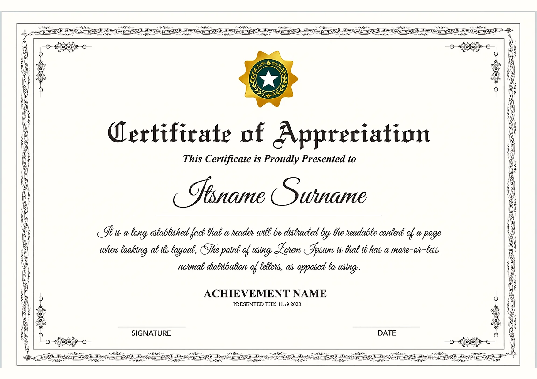 Appreciation Certificate Template in PDF format