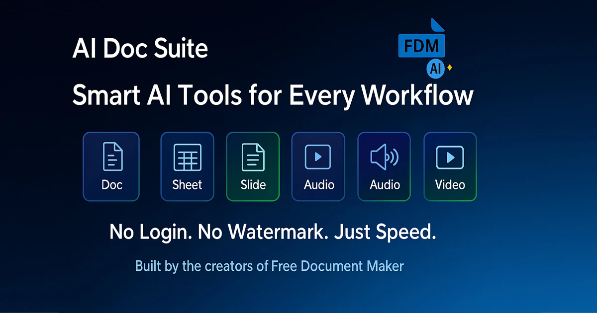 AI Doc Suite — Your Smart AI Document Generator for Work and Creativity. Create, edit, and convert professional content instantly — built by the creators of Free Document Maker