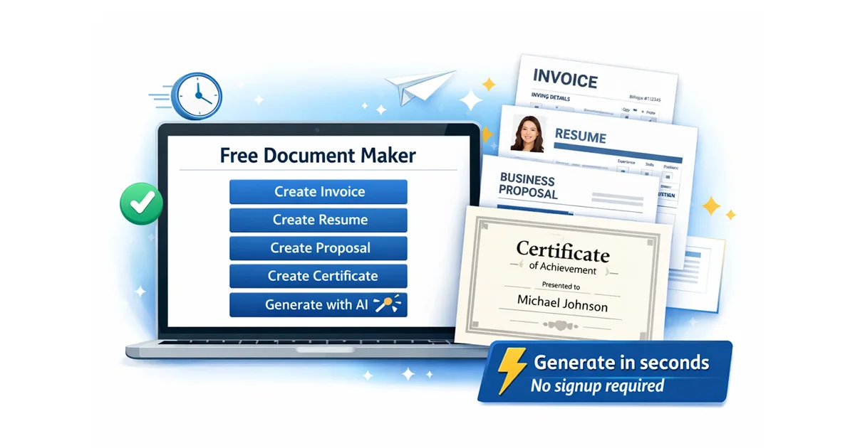 AI document creator generating invoices, resumes, and proposals online