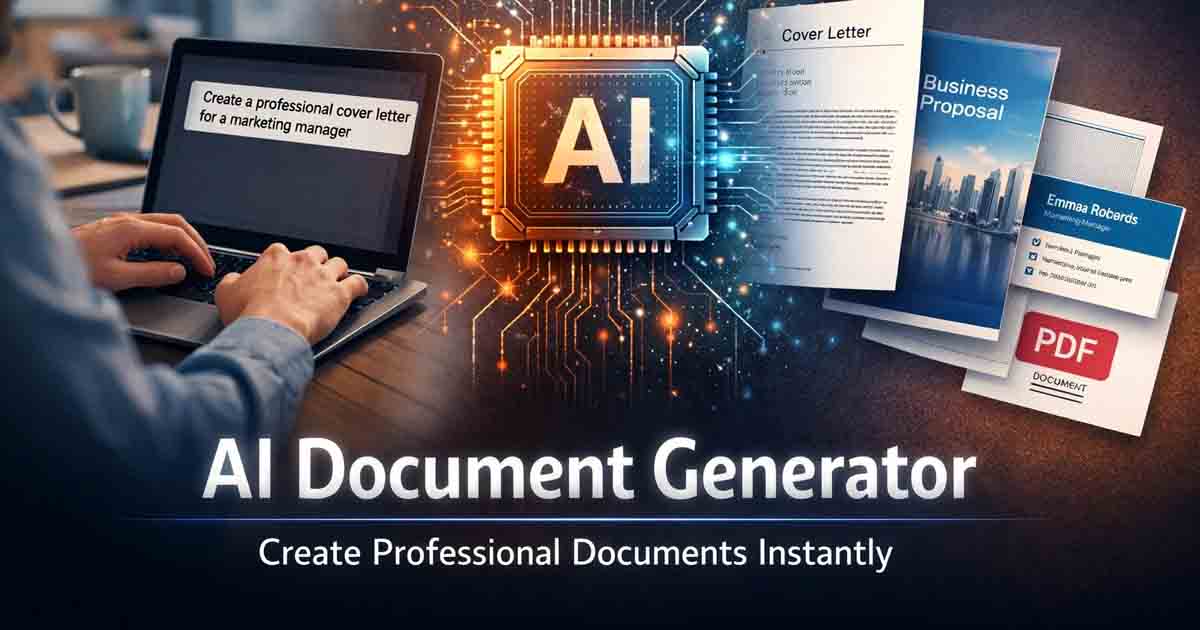 AI document generator creating cover letters proposals business cards and documents automatically