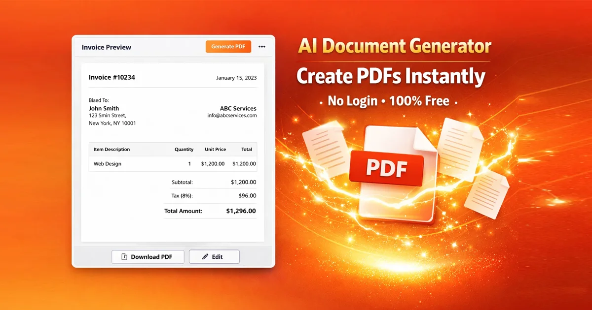 free ai document generator online tool interface creating pdf invoice