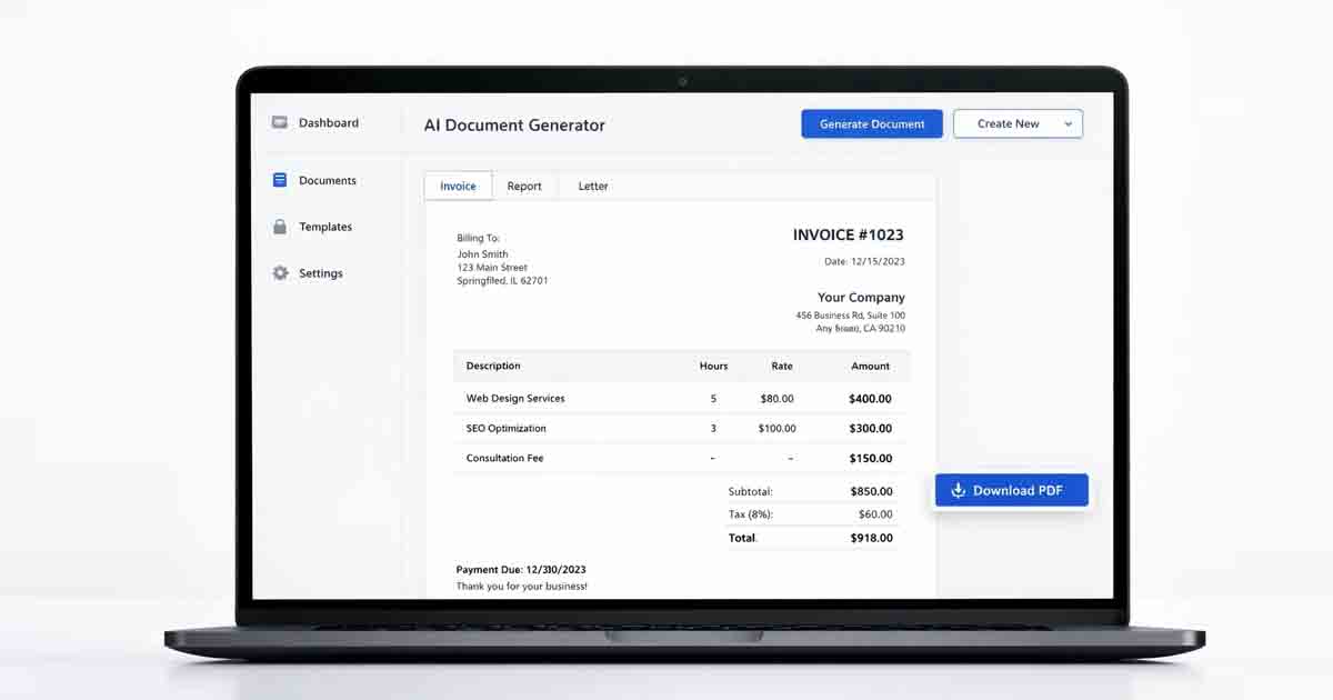 AI document generator free no sign-up dashboard with instant PDF download