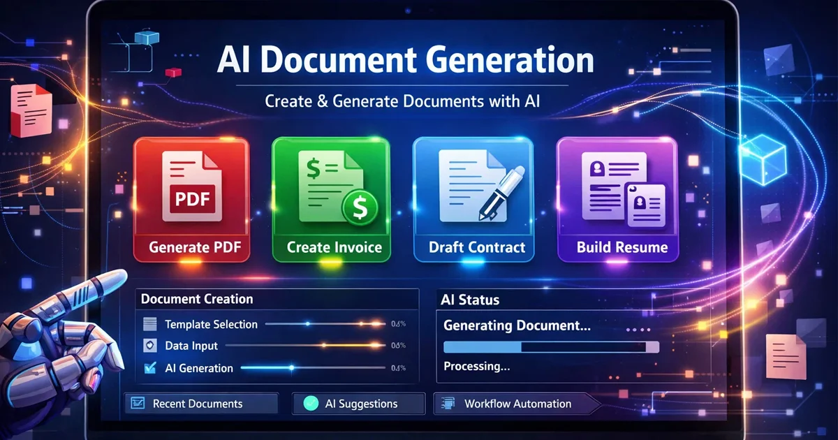 AI document generator creating invoices contracts resumes and PDFs online