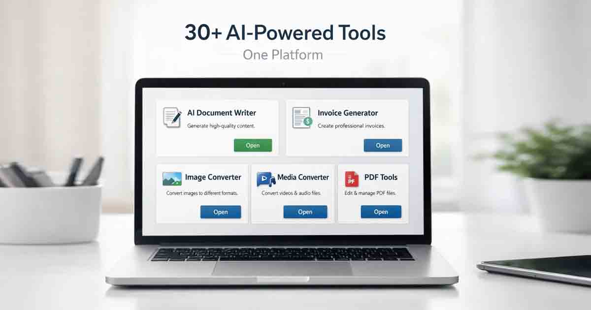 AI document tools platform with invoice generator PDF converter and productivity utilities