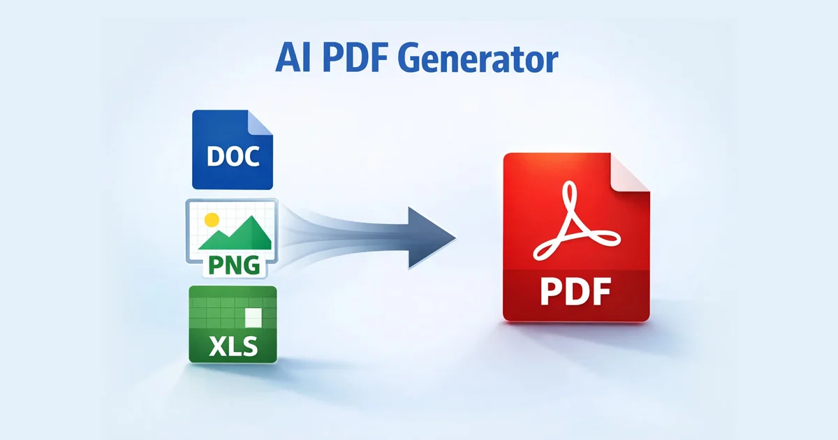 AI PDF generator converting DOC, PNG, and XLS files into PDF online