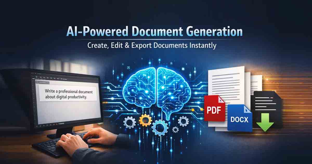 AI powered document generation workflow creating and exporting documents online