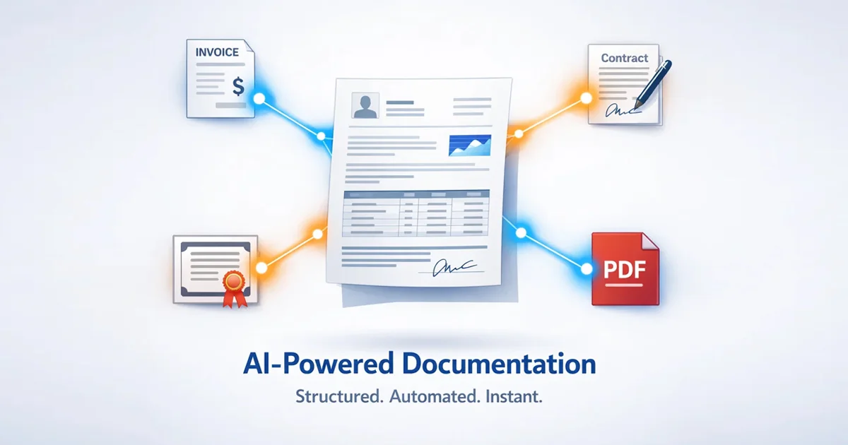 AI-powered documentation system generating structured invoice, contract, certificate and PDF using Free Document Maker