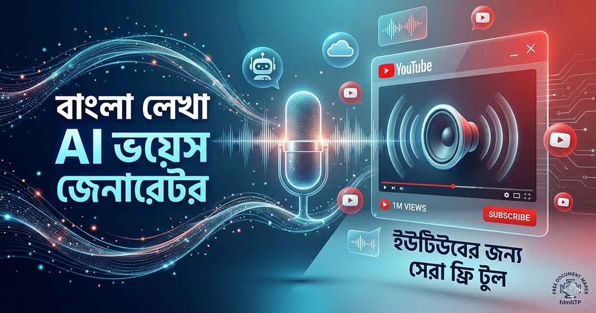 Bangla Text to AI Voice Generator for YouTube – Free AI voiceover tool powered by fdmGTP engine for content creators.