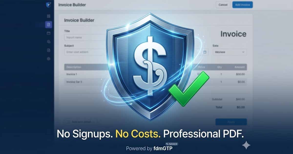 Using Free Document Maker (FDM AI) with fdmGTP engine for private, free professional PDF invoicing in 2026.