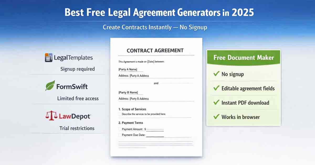 comparison of best free legal agreement generators for creating contracts and NDAs online
