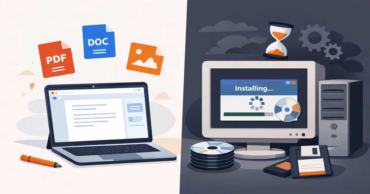 Comparison of browser-based document tools and traditional office software in 2025