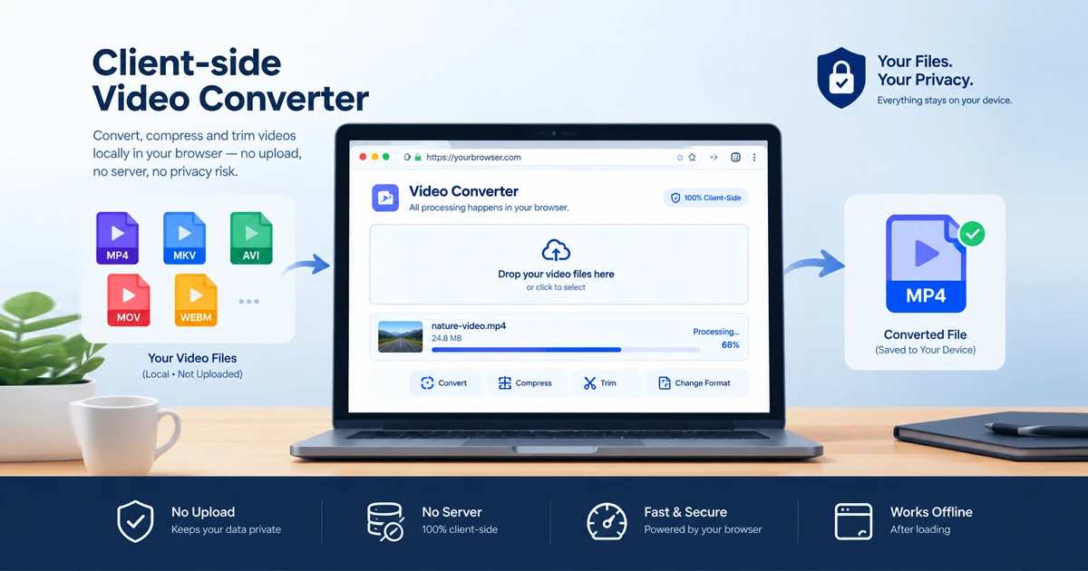 Client-side video converter processing video files locally in a web browser