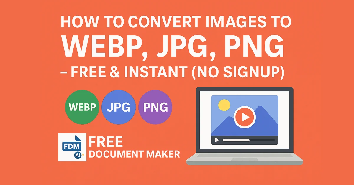 How to convert images to WebP, JPG, PNG online for free using Free Document Maker β no signup required