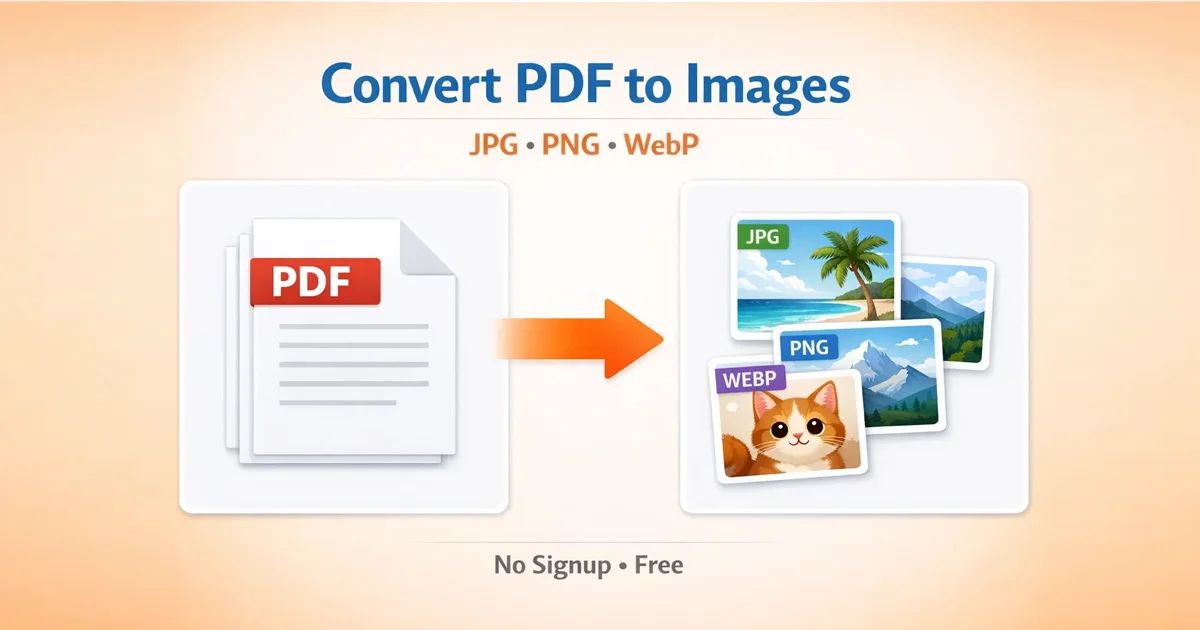 Convert PDF to images online showing PDF pages transforming into JPG PNG WebP files
