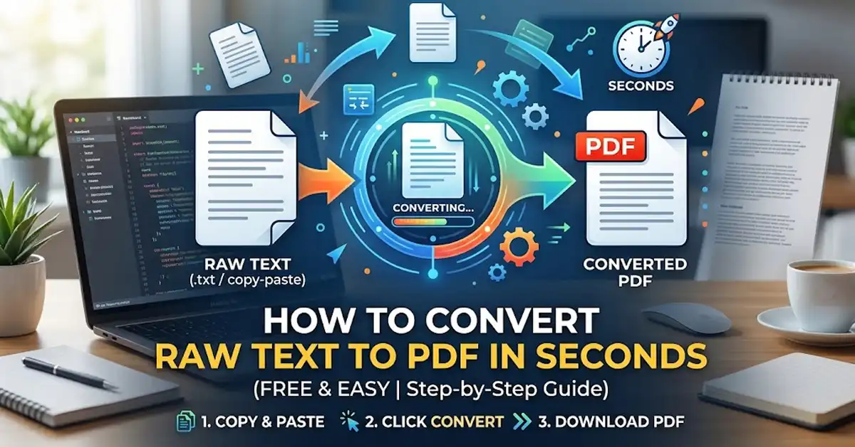 Infographic guide on how to convert raw text to PDF in seconds for free.