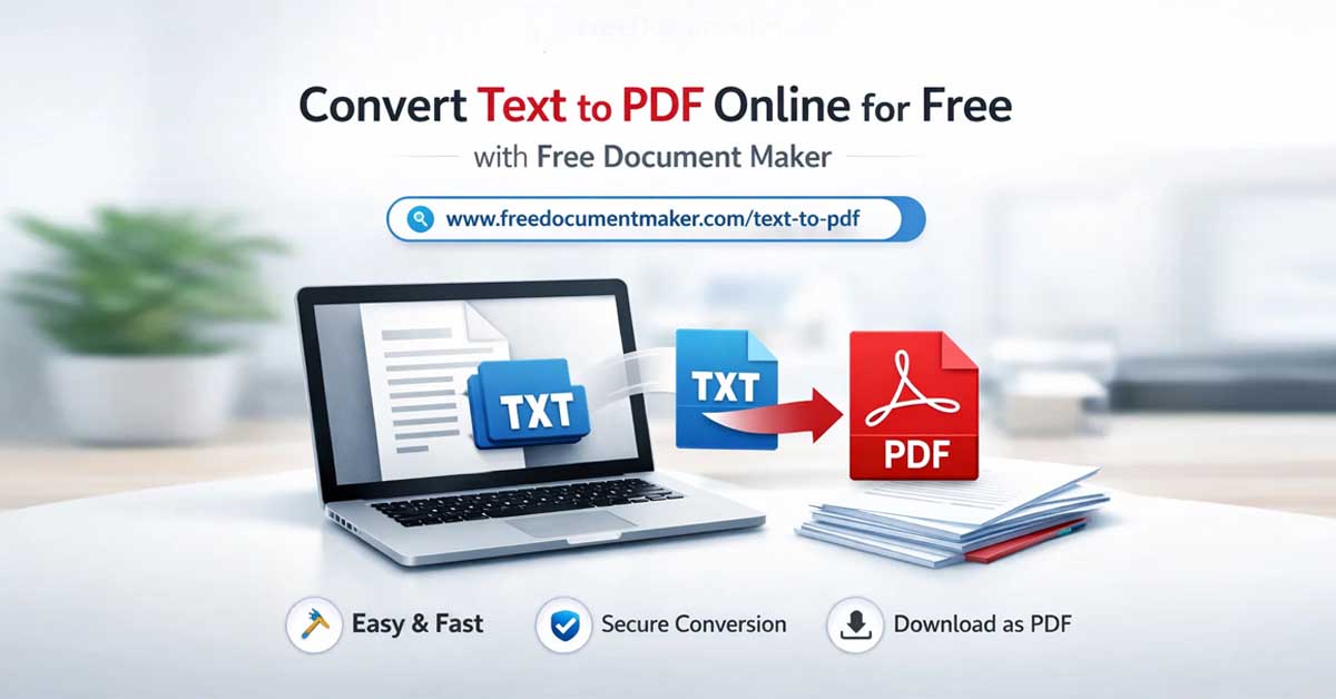 Convert text to PDF online for free using Free Document Maker with instant download and no watermark