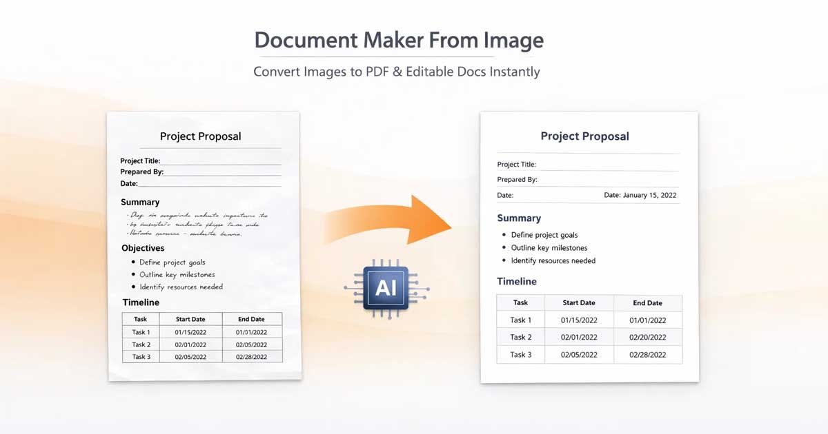 AI document maker from image converting photos into PDF and editable documents using OCR online
