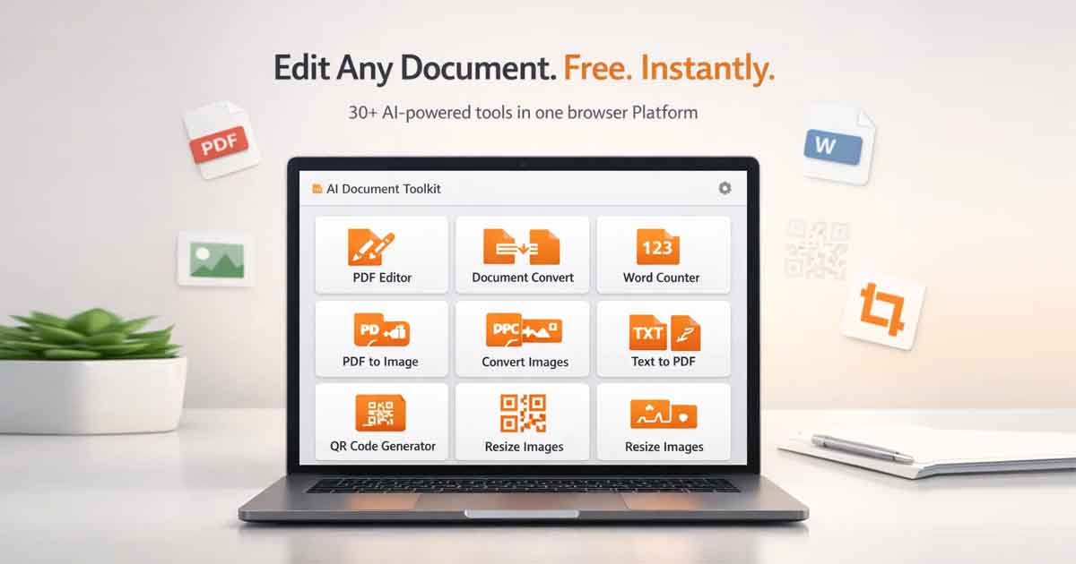 Free online AI document tools dashboard with PDF editor, document converter and image tools