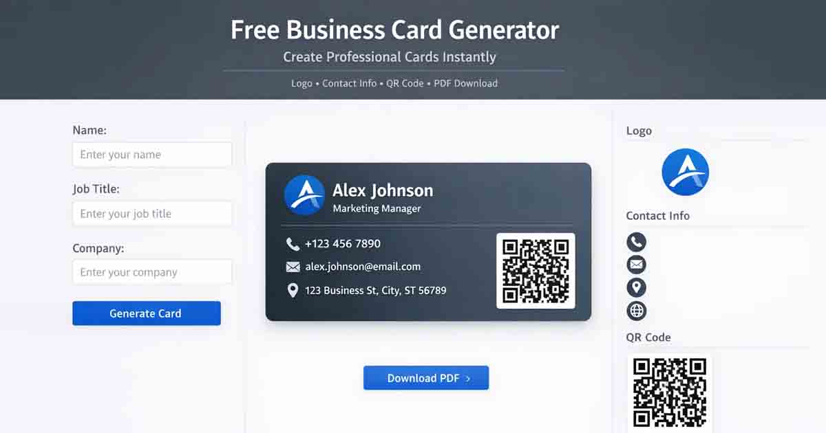 online business card generator with logo contact information and QR code preview
