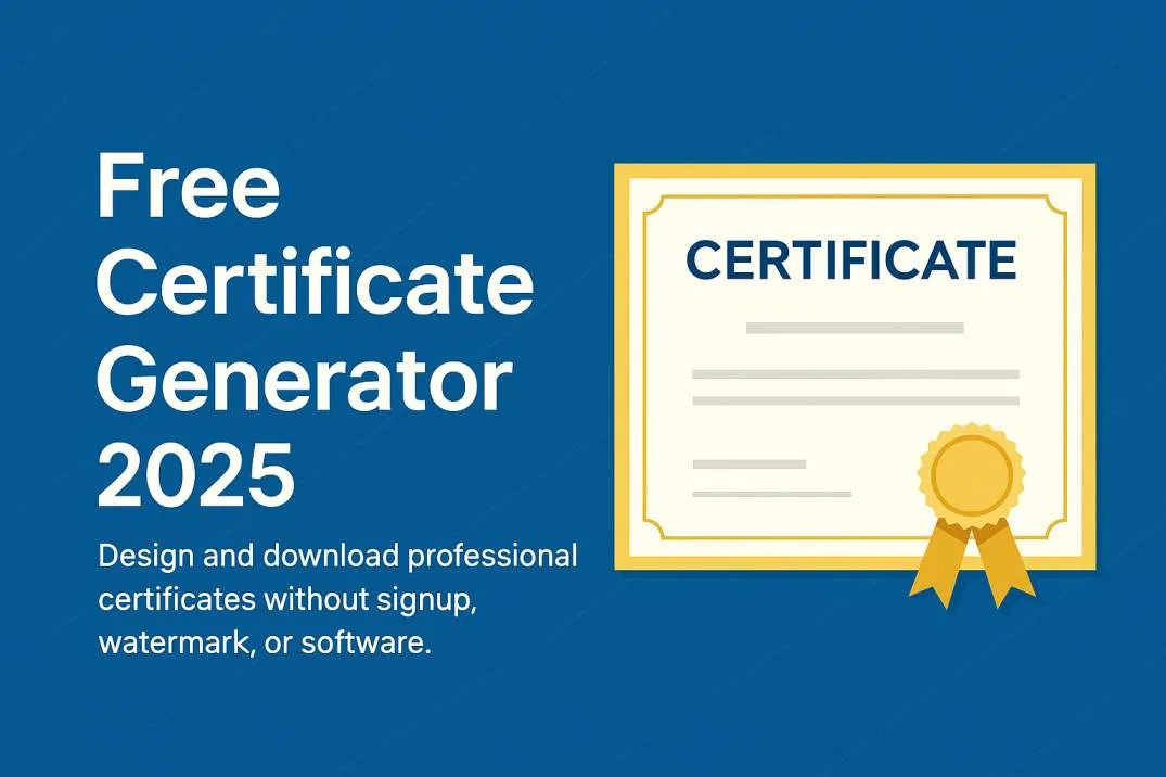 Free online certificate generator 2025 β design and download professional certificates without signup, watermark, or software.