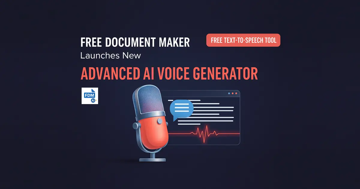 Free Document Maker launches its new Advanced AI Voice Generator – a free text-to-speech tool that converts text into natural voice online