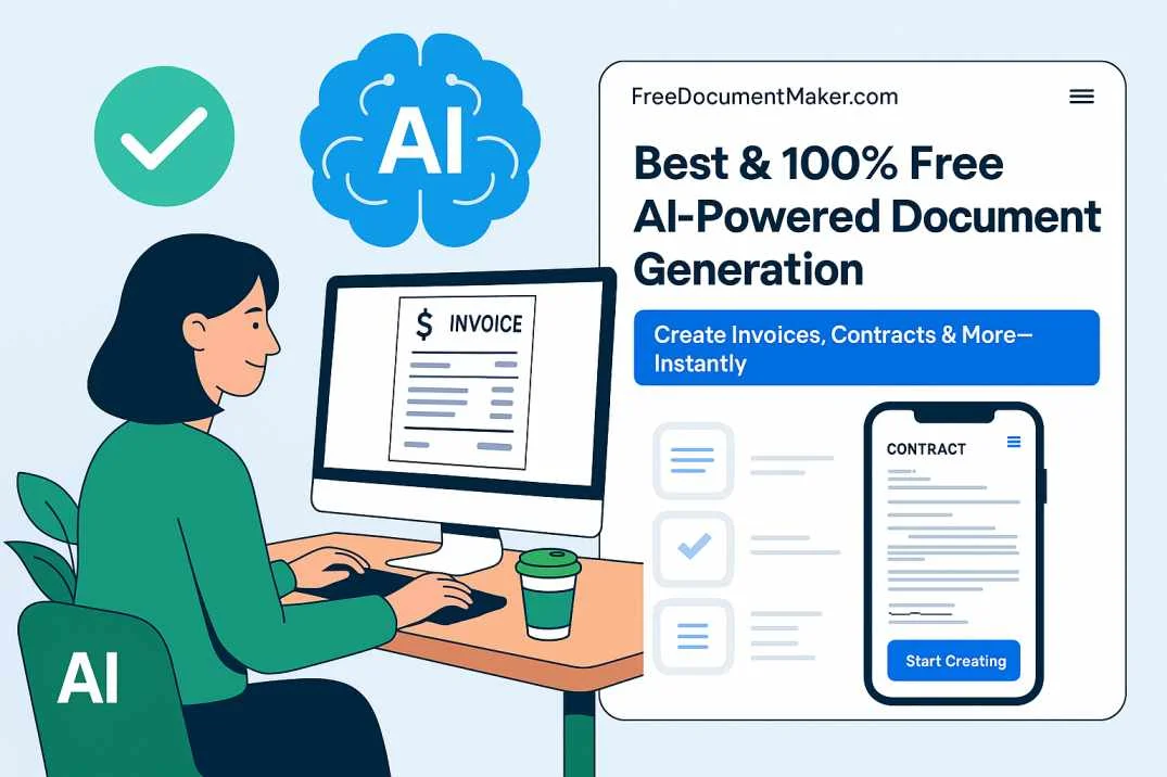 Free Document Maker – AI-powered document generation tool for invoices, PDFs, and contracts in 2025. 100% free and mobile-friendly.