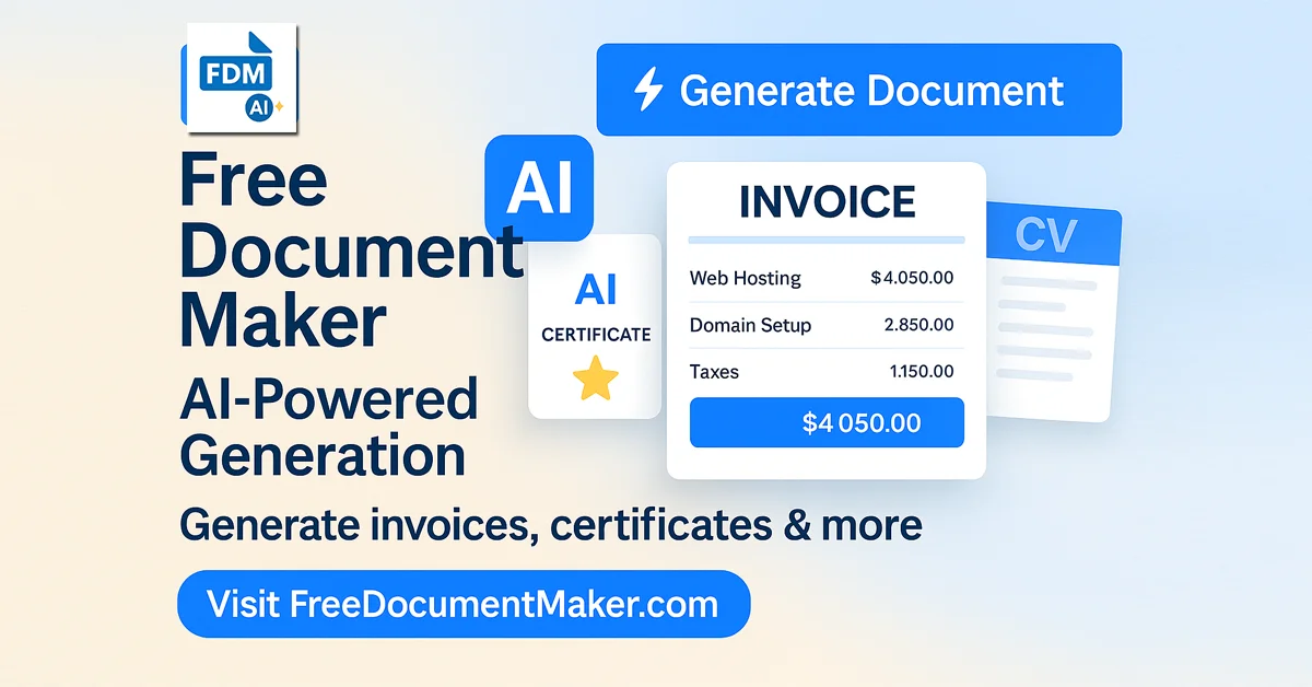 Free Document Maker – AI-powered online tool to generate invoices, certificates, resumes, and PDFs instantly without signup in 2025