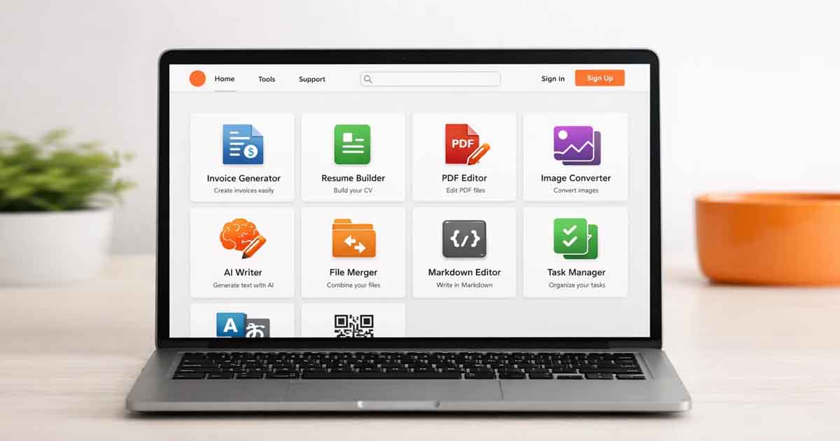 Free Document Maker AI tools platform showing a grid of document, PDF, image, and AI tools in a browser