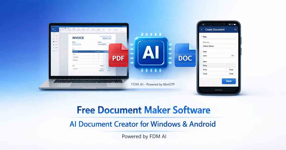 Free Document Maker software for Windows and Android powered by FDM AI and fdmGTP AI document generator
