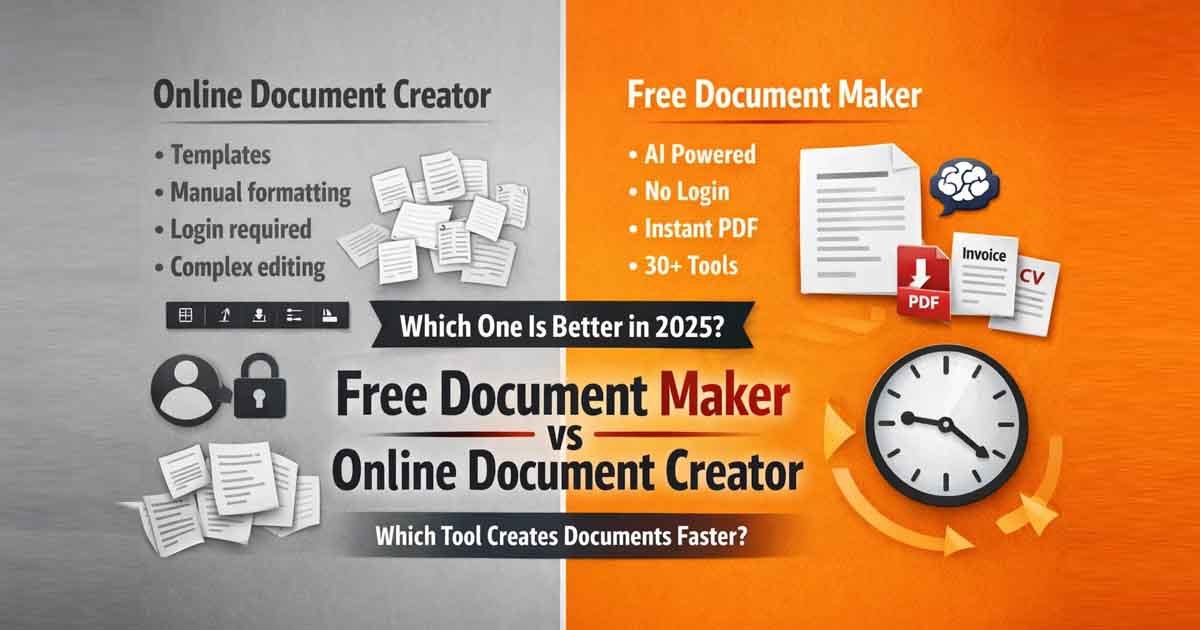 Free Document Maker vs online document creator comparison showing AI document tools and instant PDF generation
