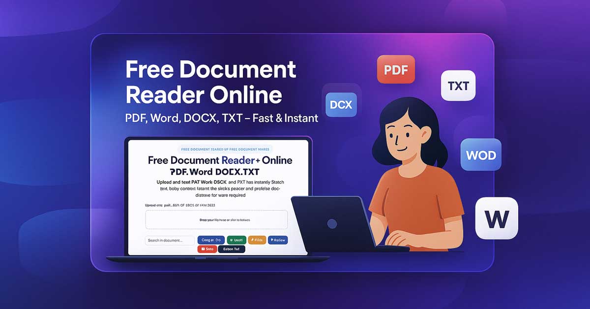 Free Document Reader Online interface with PDF, Word, DOCX, and TXT preview tools