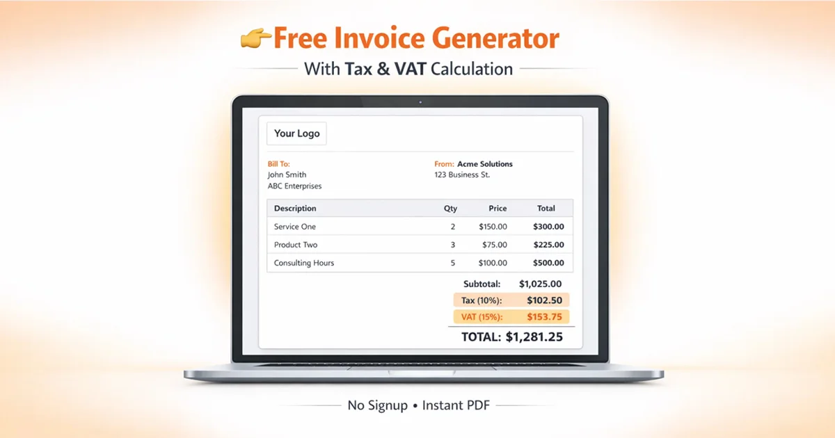 “Create professional invoices online for free with Free Document Maker – including tax and VAT calculation tool.”