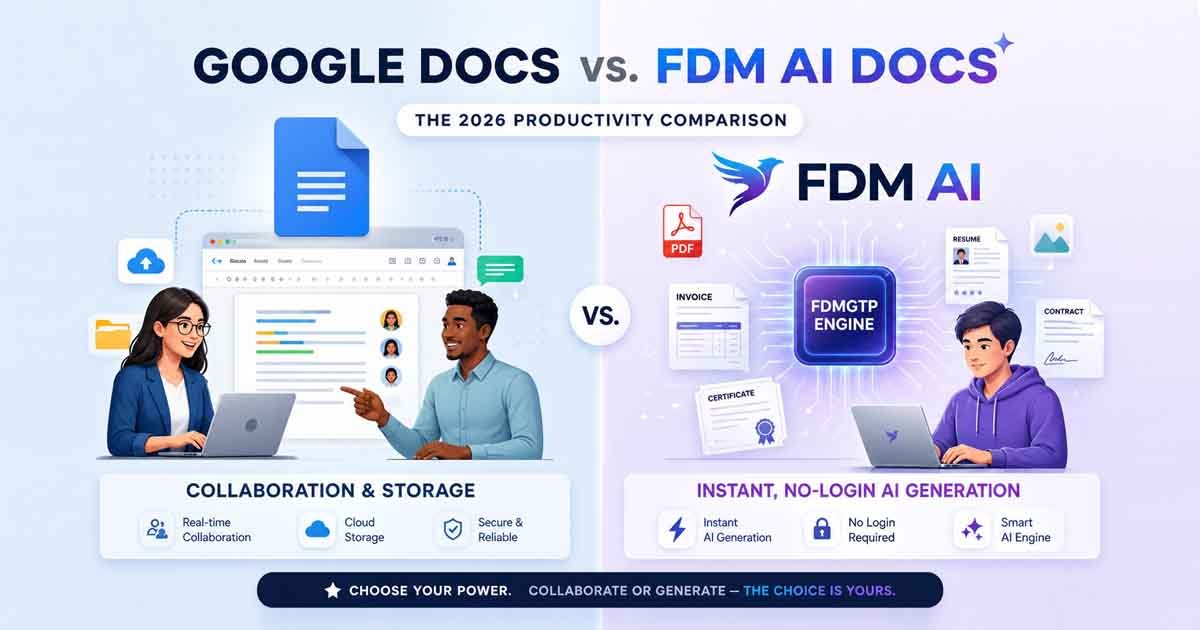 Google Docs vs FDM AI productivity comparison and features in 2026