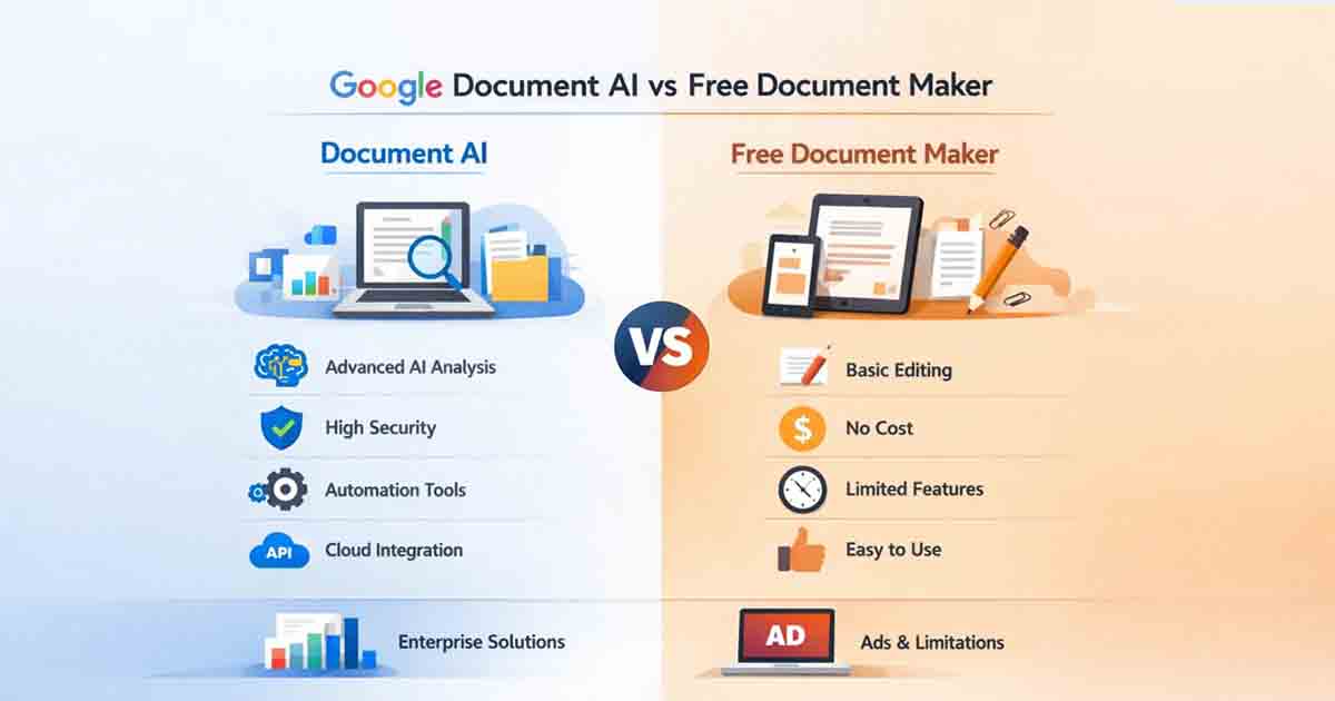 Google Document AI vs Free Document Maker comparison for document automation and browser-based document tools
