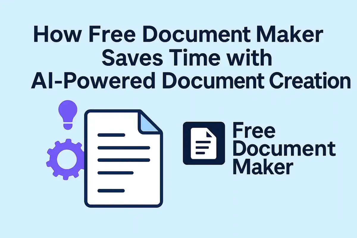 Illustration showing a person using a laptop to generate documents with the help of AI, symbolizing how Free Document Maker streamlines document creation with AI-powered tools.