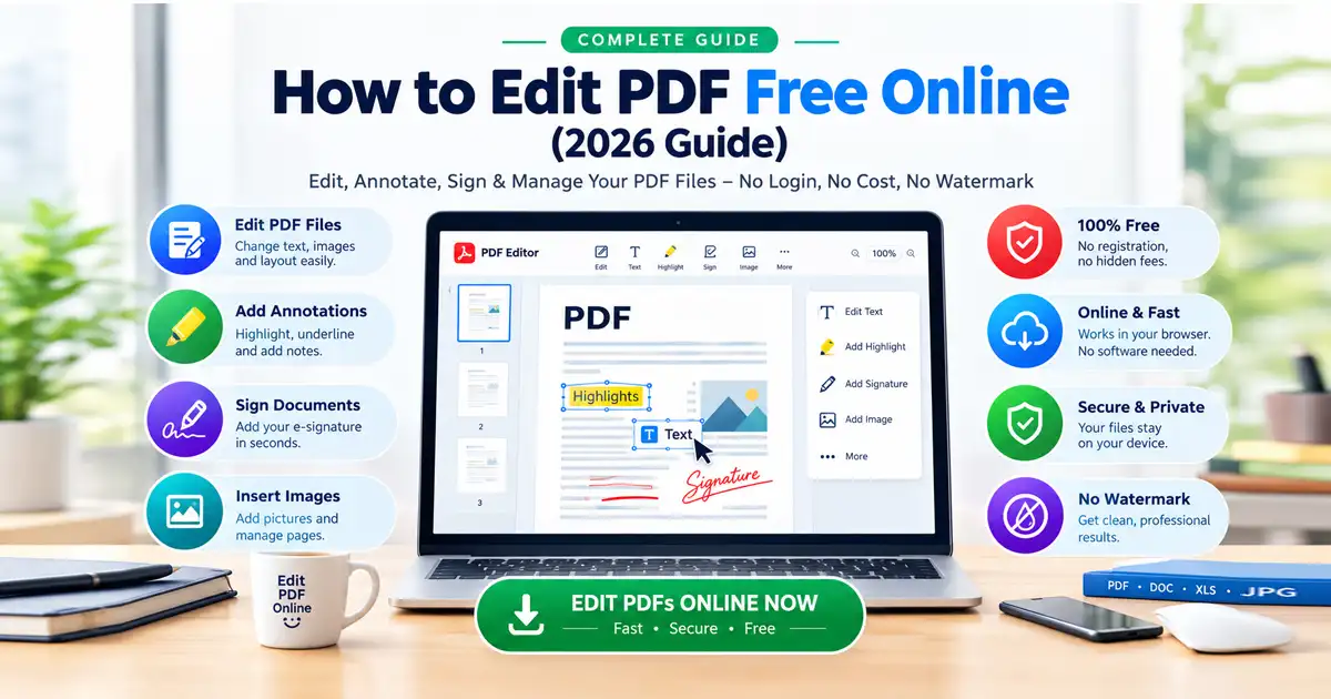 How to edit pdf free online guide showing no-login browser PDF editor features