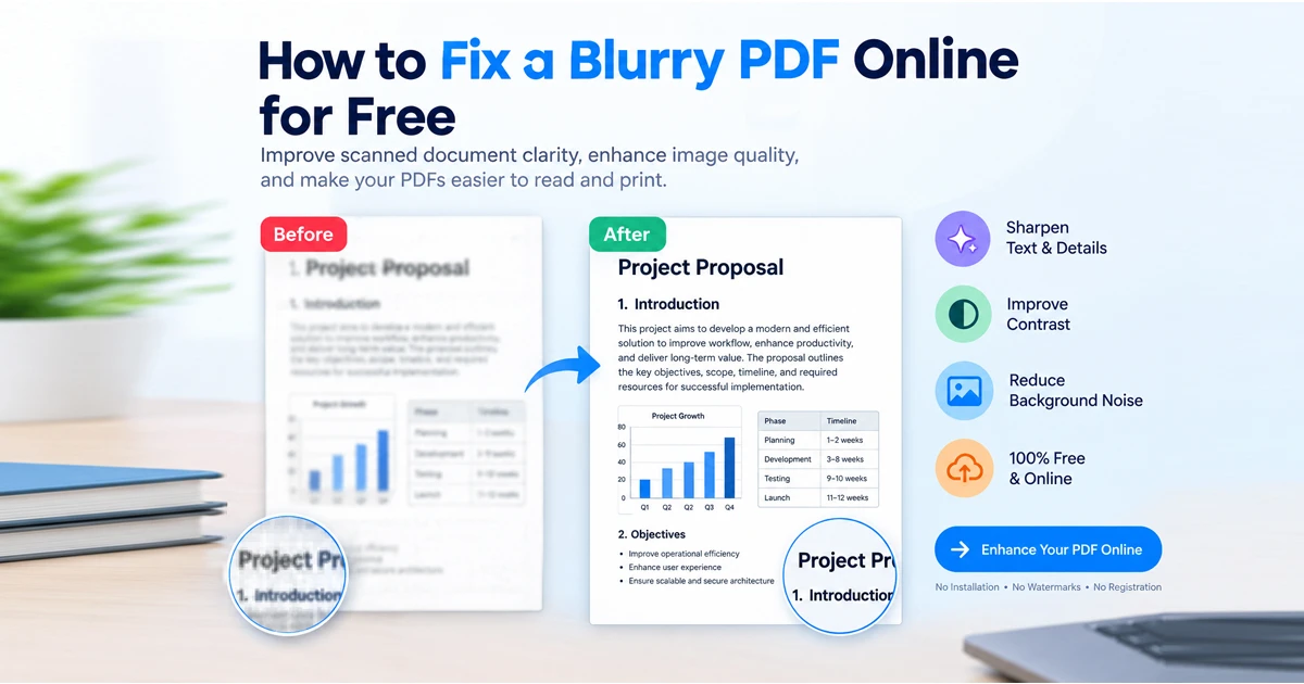 Fix a blurry PDF online for free - Before and after document enhancement comparison