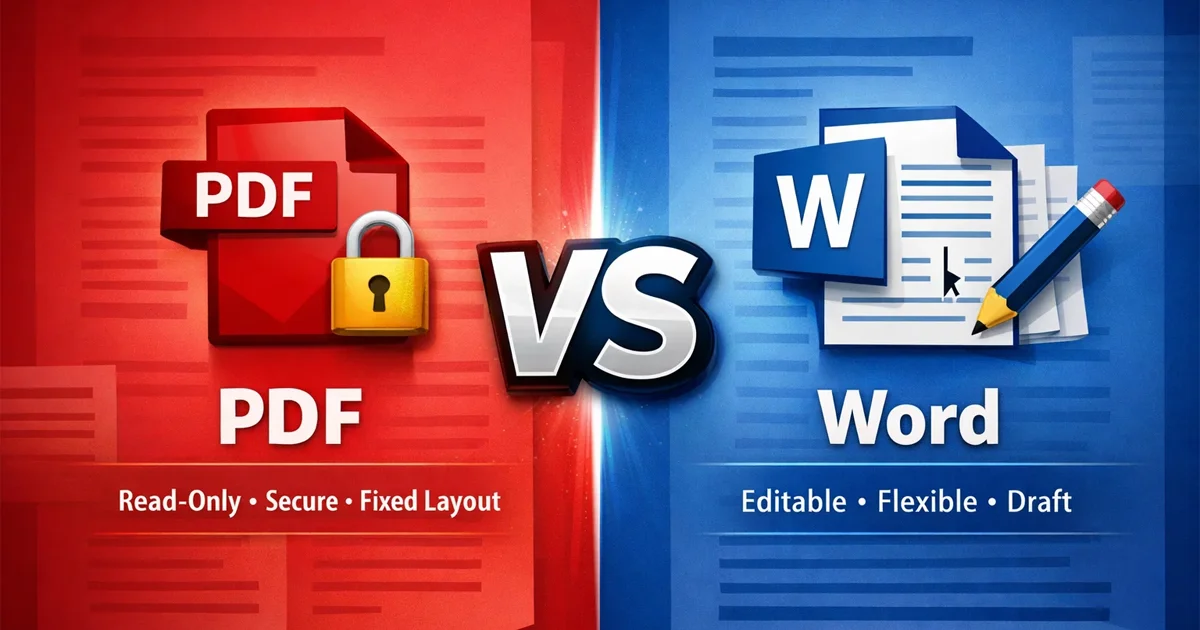 PDF vs Word difference comparison showing editable Word document and fixed PDF file format