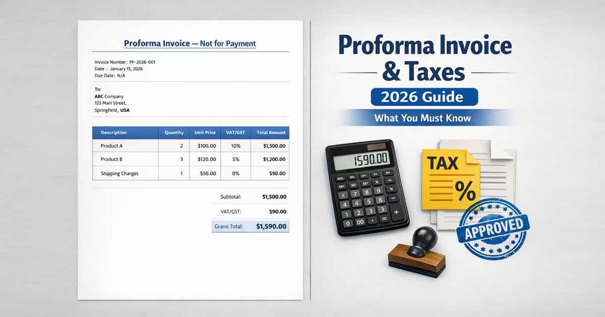 Proforma invoice tax guide showing VAT and GST breakdown for reporting compliance