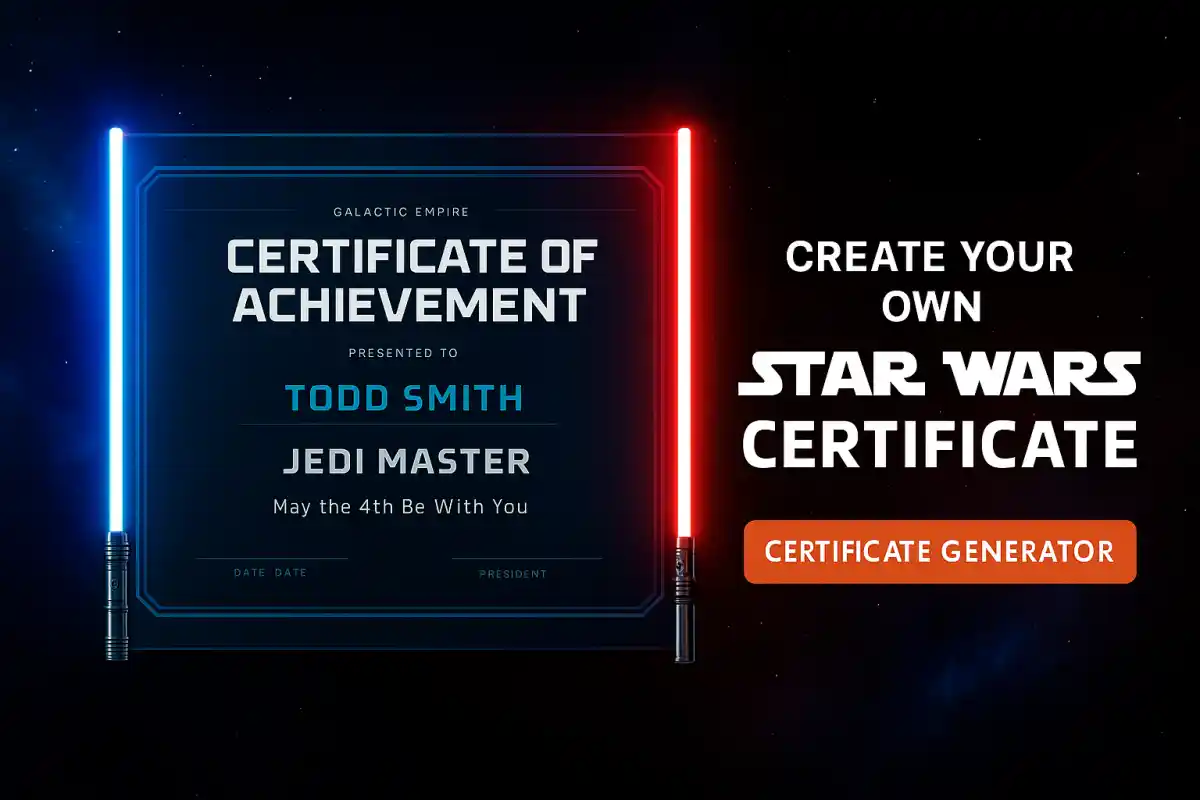 Celebrate Star Wars Day with a custom Jedi or Sith certificate using the Free Document Maker Certificate Generator – no signup, instant PDF