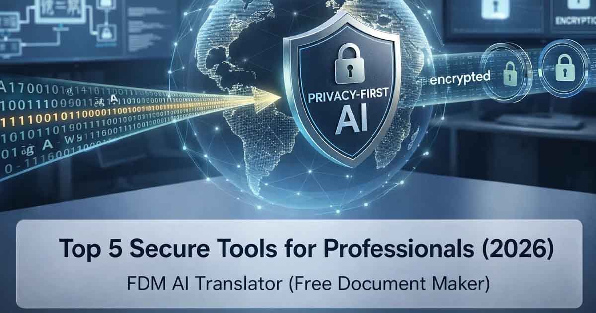 Top 5 Privacy-First AI Document Translators for Professionals in 2026 featuring FDM AI Translator's secure and encrypted processing.