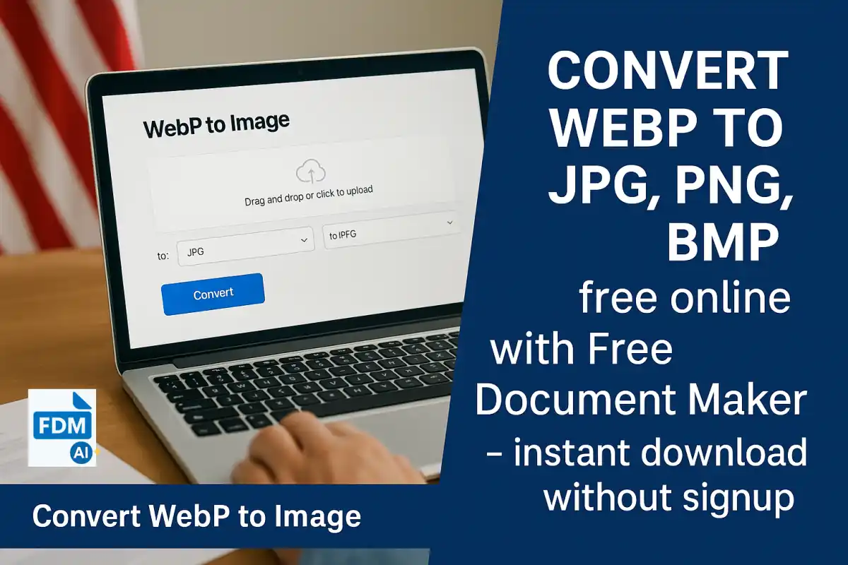 Convert WebP to JPG, PNG, BMP free online with Free Document Maker β instant download without signup