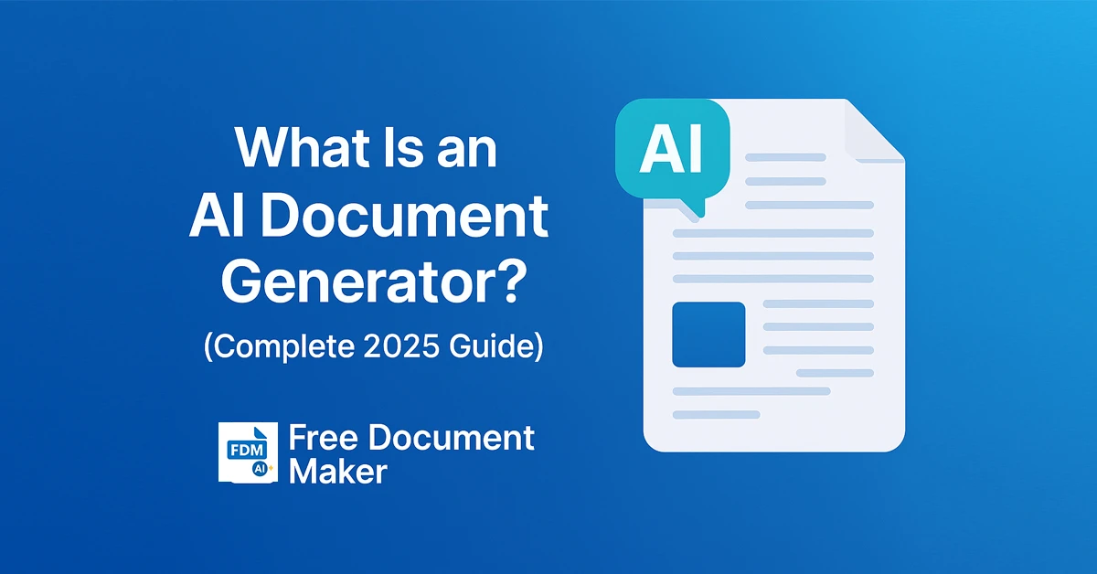 AI Document Generator illustration showing an AI robot hand typing on a laptop creating digital documents — concept for Free Document Maker’s AI-powered document creation tools.