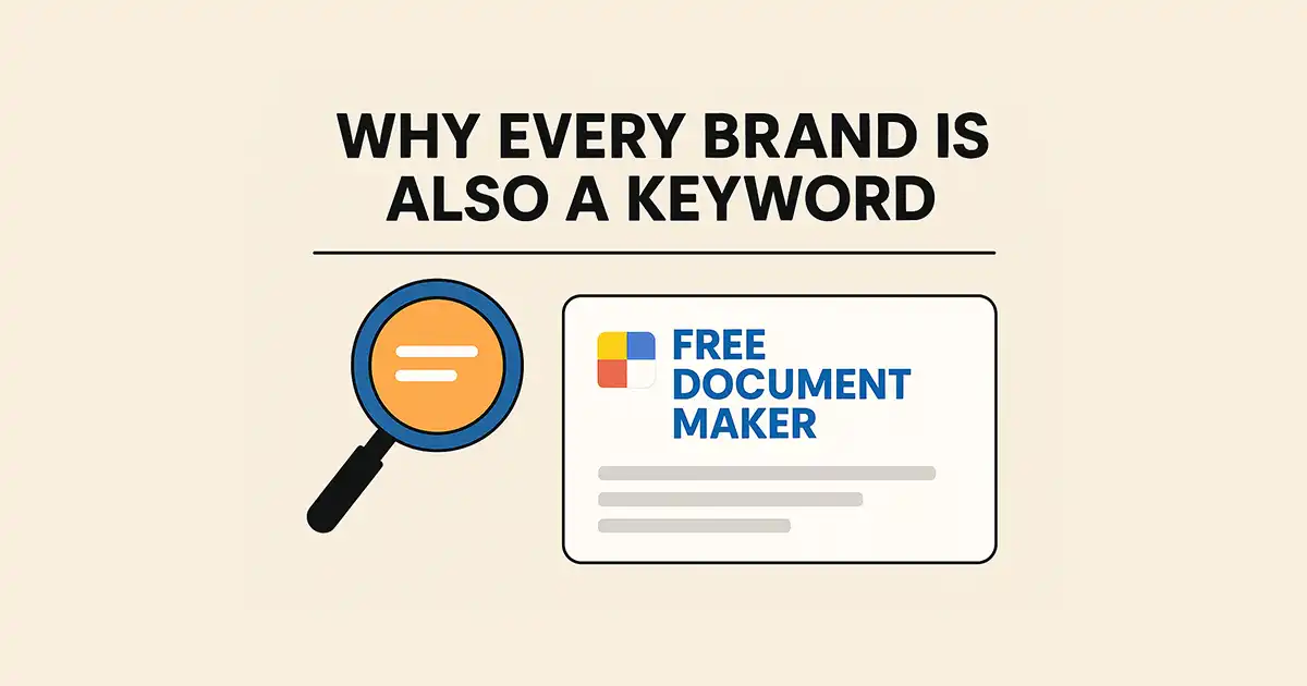 Illustration showing Free Document Maker brand identity under the headline "Why Every Brand Is Also a Keyword